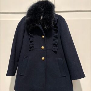 J Crew Crewcuts Dressy Coat with Fur Collar dark Navy blue